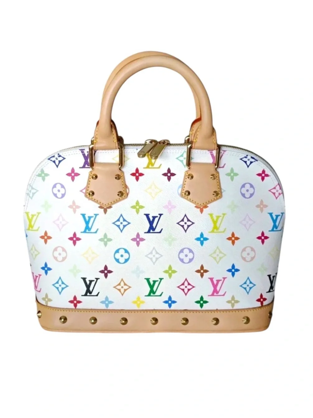 Auth Louis Vuitton Alma white Multicolor Bag Monogram Satchel Murakami Like New - Picture 9 of 10